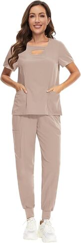 VIAOLI Scrubs Set for Women - Modern V-Neck Top & Cargo Pants Medical Nursing Uniforms Womens Scrub Sets in Kuwait