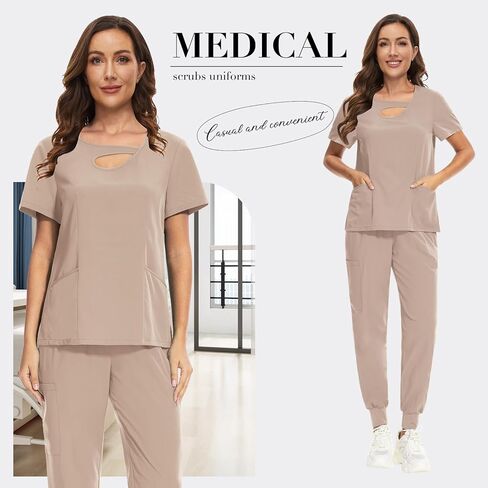 VIAOLI Scrubs Set for Women - Modern V-Neck Top & Cargo Pants Medical Nursing Uniforms Womens Scrub Sets in Kuwait