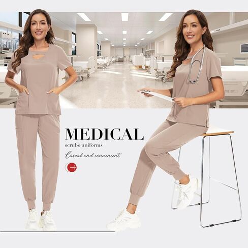 VIAOLI Scrubs Set for Women - Modern V-Neck Top & Cargo Pants Medical Nursing Uniforms Womens Scrub Sets in Kuwait