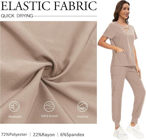 VIAOLI Scrubs Set for Women - Modern V-Neck Top & Cargo Pants Medical Nursing Uniforms Womens Scrub Sets in Kuwait