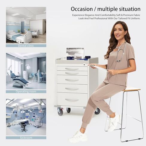VIAOLI Scrubs Set for Women - Modern V-Neck Top & Cargo Pants Medical Nursing Uniforms Womens Scrub Sets in Kuwait
