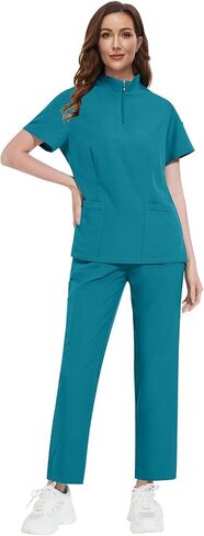 VIAOLI Scrubs Set for Women - Modern V-Neck Top & Cargo Pants Medical Nursing Uniforms Womens Scrub Sets in Kuwait