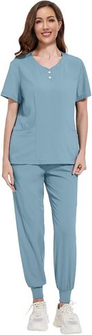 VIAOLI Scrubs Set for Women - Modern V-Neck Top & Cargo Pants Medical Nursing Uniforms Womens Scrub Sets in Kuwait