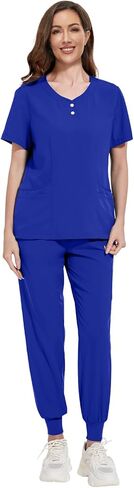 VIAOLI Scrubs Set for Women - Modern V-Neck Top & Cargo Pants Medical Nursing Uniforms Womens Scrub Sets in Kuwait