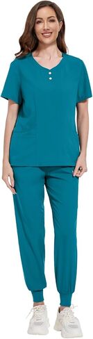 VIAOLI Scrubs Set for Women - Modern V-Neck Top & Cargo Pants Medical Nursing Uniforms Womens Scrub Sets in Kuwait