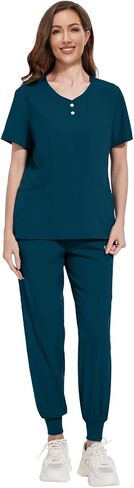 VIAOLI Scrubs Set for Women - Modern V-Neck Top & Cargo Pants Medical Nursing Uniforms Womens Scrub Sets in Kuwait