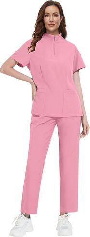 VIAOLI Scrubs Set for Women - Modern V-Neck Top & Cargo Pants Medical Nursing Uniforms Womens Scrub Sets in Kuwait