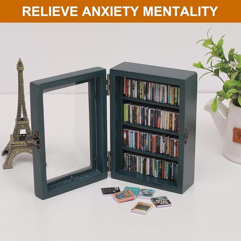 Anxiety Bookshelf Ornament With 100pcs Mini Books | Miniature Bookshelf Decor |Shake Away Your Anxiety Book Library | Mini Book Shelf for Doll House Home Office Decor (Blue) in Saudi Arabia