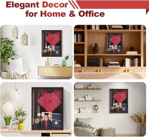 صندوق ظلال التخرج مقاس 17 × 23 بوصة - إطار عرض عميق كبير للقبعة والثوب والدبلومات والجوائز - صندوق ذاكرة تذكار لجامعة الكلية في الماهوجني in Kuwait