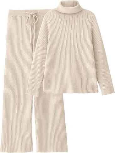 مجموعة LILLUSORY النسائية المكونة من قطعتين من سترات الياقة المدورة وسراويل واسعة الساق وأطقم بدلة رياضية متماسكة مريحة in Kuwait