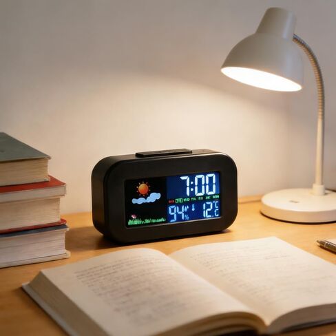 Color Display Weather Clock Indoor Temperature Humidity Monitor Backlit Alarm Clock Desk Clock for Bedroom Dorm Office in Saudi Arabia