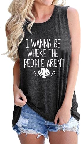 قميص YourTops I Wanna Be Where The People't Are بدون أكمام للسيدات برسومات مرحة in Kuwait