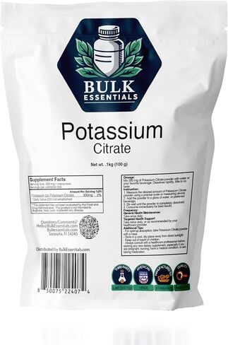 Potassium Citrate Supplement – 100g Pure Powder for Muscle, Heart, Nerve & Electrolyte Support – USA Made, Non-GMO & Gluten Free – Potassium Supplement 300mg Per Serving in Saudi Arabia