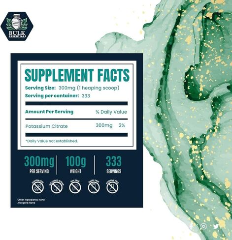 Potassium Citrate Supplement – 100g Pure Powder for Muscle, Heart, Nerve & Electrolyte Support – USA Made, Non-GMO & Gluten Free – Potassium Supplement 300mg Per Serving in Saudi Arabia