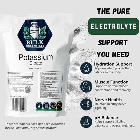 Potassium Citrate Supplement – 100g Pure Powder for Muscle, Heart, Nerve & Electrolyte Support – USA Made, Non-GMO & Gluten Free – Potassium Supplement 300mg Per Serving in Saudi Arabia