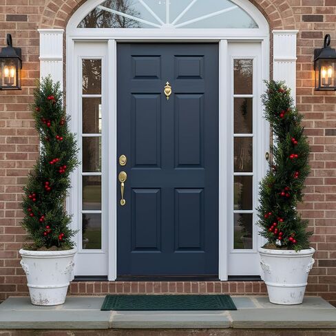 2 Pack 3FT Outdoor Christmas Topiary Tree Cedar Pines Spiral Christmas Trees Front Porch Decor, Cypress Faux Plants with Red Berries Spike, Urn Fillers Planter for Yard Garden Decor(3 FT, Vivid) in Saudi Arabia