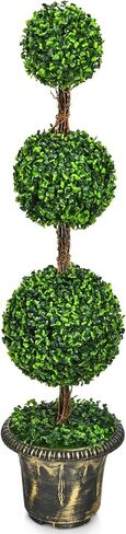 4ft Topiary Trees Artificial Outdoor/Indoor, Faux Plants Shrub Bushes w/Cement-Filled Retro Pot, Fake Triple Ball Boxwood Topiary Set of 2 for Home, Office, Porch, Front Door, Entrance in Saudi Arabia