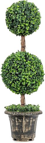 أشجار توبياري صناعية خارجية/داخلية بطول 4 أقدام، شجيرات شجيرات نباتات صناعية مع وعاء ريترو مملوء بالأسمنت، مجموعة توبياري ثلاثية من خشب البقس مكونة من 2 للمنزل والمكتب والشرفة والباب الأمامي والمدخل in Kuwait