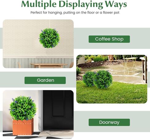 Goplus 12 Inch Artificial Lavender Topiary Balls Set of 2, Outdoor Faux Greenery Balls with Flowers, Fake Plant Sphere, Round Artificial Plant Balls for Front Door, Porch, Backyard, Home Décor in Saudi Arabia