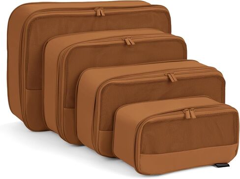 Compression Packing Cubes for Travel, 4 Piece Lightweight Packing Cubes Set for Suitcases and Backpacks, Space-Saving Organizer for Clothes (Light Brown, 4 Pack) in Saudi Arabia