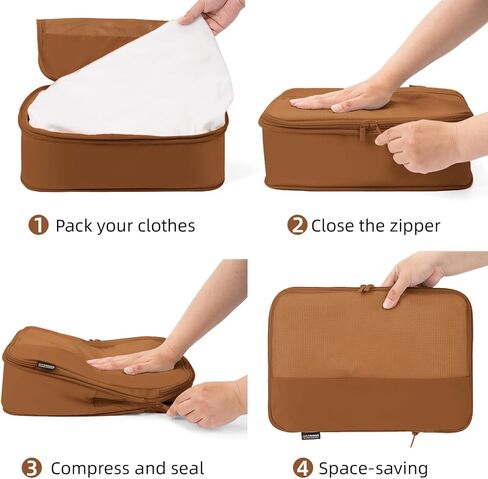 Compression Packing Cubes for Travel, 4 Piece Lightweight Packing Cubes Set for Suitcases and Backpacks, Space-Saving Organizer for Clothes (Light Brown, 4 Pack) in Saudi Arabia
