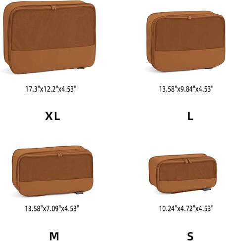 Compression Packing Cubes for Travel, 4 Piece Lightweight Packing Cubes Set for Suitcases and Backpacks, Space-Saving Organizer for Clothes (Light Brown, 4 Pack) in Saudi Arabia
