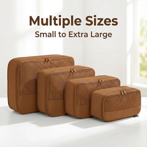 Compression Packing Cubes for Travel, 4 Piece Lightweight Packing Cubes Set for Suitcases and Backpacks, Space-Saving Organizer for Clothes (Light Brown, 4 Pack) in Saudi Arabia