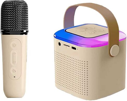 آلة كاريوكي للأطفال والكبار، مكبر صوت غناء بميكروفون كاريوكي صغير مع 2 ميكروفونات لاسلكية و7 أضواء ملونة، ألعاب لجميع الهواتف الذكية، وأعياد الميلاد، والمنزل، والحفلات العائلية (أبيض) in Kuwait