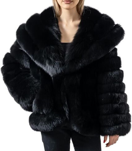 LVCOMEFF Natural Fox Fur Coat Jacket with Big Collar Solid Color Overcoat Winter Warm in Saudi Arabia