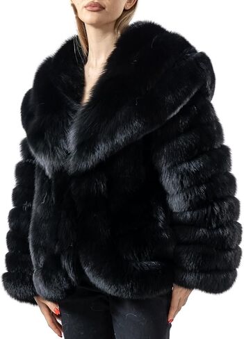 LVCOMEFF Natural Fox Fur Coat Jacket with Big Collar Solid Color Overcoat Winter Warm in Saudi Arabia