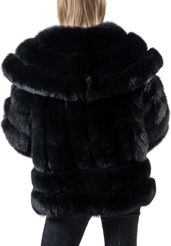 LVCOMEFF Natural Fox Fur Coat Jacket with Big Collar Solid Color Overcoat Winter Warm in Saudi Arabia