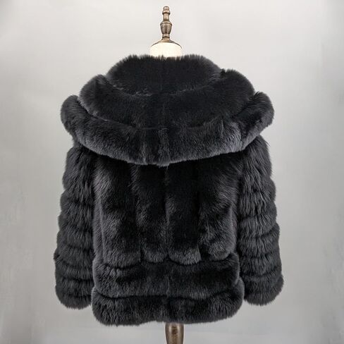LVCOMEFF Natural Fox Fur Coat Jacket with Big Collar Solid Color Overcoat Winter Warm in Saudi Arabia