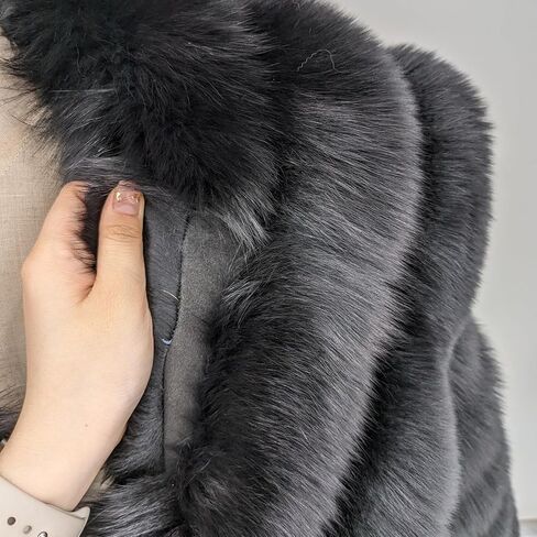LVCOMEFF Natural Fox Fur Coat Jacket with Big Collar Solid Color Overcoat Winter Warm in Saudi Arabia