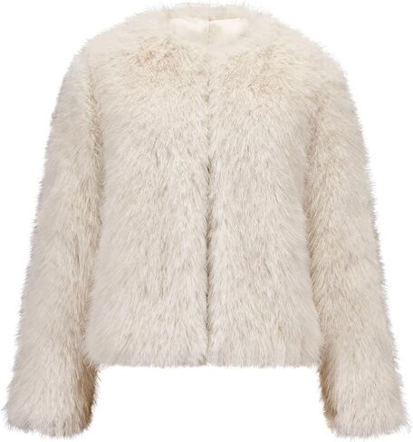 GRAN ORIENTE Faux Fur Coat For Women, Fuzzy Fluffy Winter Warm Cropped Outerwear With Pockets in Saudi Arabia