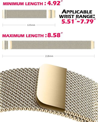 20mm 22mm Stainless Steel Magnetic Watch Band for Women Men, Push-Button Quick Release Metal Smart Watch Strap Mesh Milanese Loop Wristband Replacement Bracelet in Saudi Arabia
