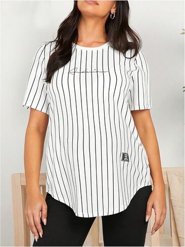 OYOANGLE Women's Maternity Striped Letter Print Nursing Shirt Crew Neck Short Sleeve Breastfeeding Loose Tee Shirts in Saudi Arabia