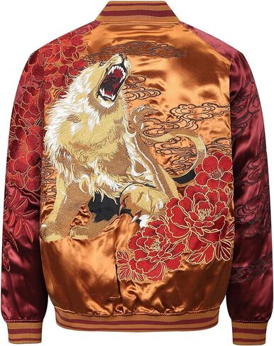 Lion Embroidered Men's Bomber Jacket Hip Hop Streetwear Vintage Japanese Style Windbreaker Coat for Spring Fall in Kuwait
