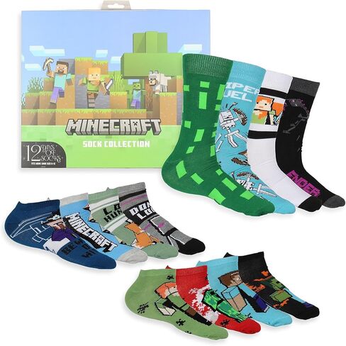 جوارب Bioworld Minecraft للرجال لمدة 12 يومًا للبالغين من الكاحل والجوارب الدائرية مزيج وتطابق مجموعة صندوق هدايا Advent in Kuwait