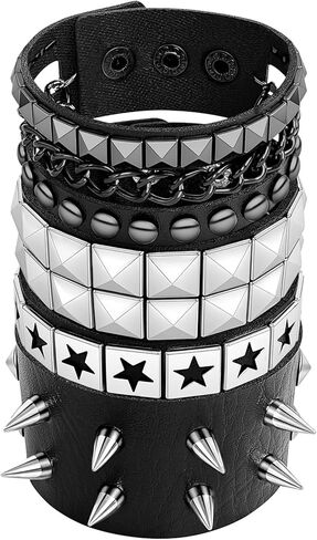 Spike Bracelet for Men & Women | Adjustable Black Leather Punk Bracelets with Studs & Rivets | Goth Rock Biker Wristband in Saudi Arabia