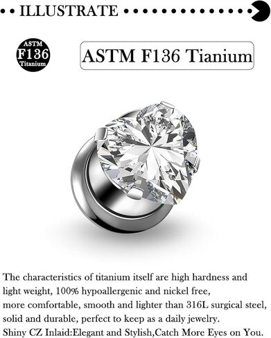 10G-00G F136 التيتانيوم القلب الزركون الأذن مقاييس المسمار تناسب الأنفاق اللحم المقابس الأقراط هيبوالرجينيك زرع الطبية الصف الجراحية الصلب المقابس ثقب المجوهرات للنساء الرجال in Kuwait