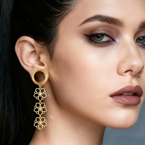 قطعتان من سدادات أنفاق الأذن المتدلية المجوفة من أجل الأذنين الممدودة، أقراط من الفولاذ المقاوم للصدأ لا تسبب الحساسية ومجوهرات ثقب الجسم للرجال والنساء (للارتداء اليومي والحفلات) in Kuwait