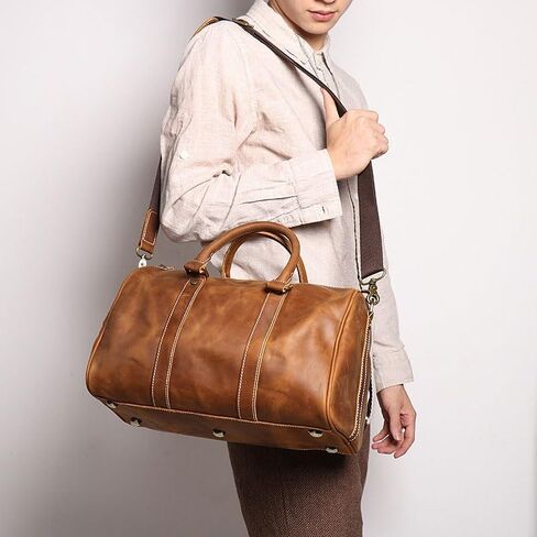 Men's Genuine Leather Handbag Crazy Horse Skin Travel Bag Business Crossbody in Saudi Arabia