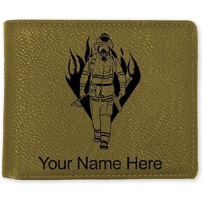 LaserGram Faux Leather Bi-Fold Wallet, Fireman, Personalized Engraving Included (Black with Gold) in Kuwait