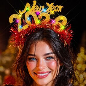 عصابة رأس EVILD Happy New Year ذهبية للعام الجديد 2026 إكسسوارات شعر للنساء (2 فضي) in Saudi Arabia