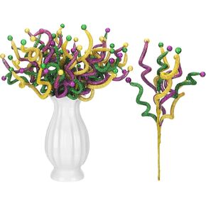 Zeyune 6 Pcs Mardi Gras Decoration 17.7 Inch Mardi Gras Purple Green and Gold Twigs Decoration Mardi Gras Picks Artificial Branches Decoration for Mardi Gras Arrangements Wreaths and Centerpieces in Kuwait