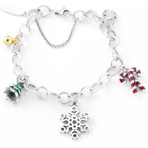 سوار سحر عيد الميلاد S925 JA، من الفضة الإسترليني مع سحر احتفالي (ندفة الثلج، شجرة عيد الميلاد، قصب الحلوى، الجرس) in Kuwait