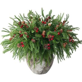 10 قطع من سيقان صنوبر نورفولك للكريسماس فروع صنوبر صناعية، 16 بوصة سيقان خضراء مزيفة لعيد الميلاد، أغصان خشب الأرز الصناعي للمزهرية المصنوعة يدويًا إكليل إكليل عيد الميلاد في الأماكن المغلقة والخارجية ديكور المنزل in Kuwait