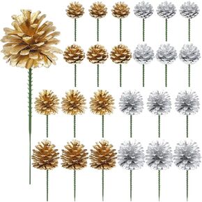 24 قطعة من زينة مخاريط الصنوبر لعيد الميلاد، مقاسات مختلفة مخاريط الصنوبر الطبيعية مزينة بالثلج مع أعواد سلكية حرفة بيضاء، أكواز صنوبر لشجرة عيد الميلاد إكليل إكليل من إكليل تزيين أكواز الصنوبر in Kuwait