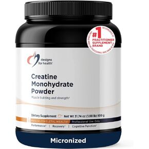 Designs for Health مسحوق كرياتين مونوهيدرات - مسحوق كرياتين ميكرونيزد بدون نكهة للنساء والرجال لدعم قوة العضلات، وممارسة الرياضة + صحة الدماغ، كرياتين مونوهيدرات نقي 5 جم (90 حصة) in Kuwait