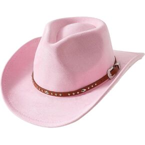Jastore Faux-Suede Kids Boys Girls Wide Brim Western Cowboy Cowgirl Hat with Leather Buckle Blet Toddler Felt Fedora Hats in Saudi Arabia